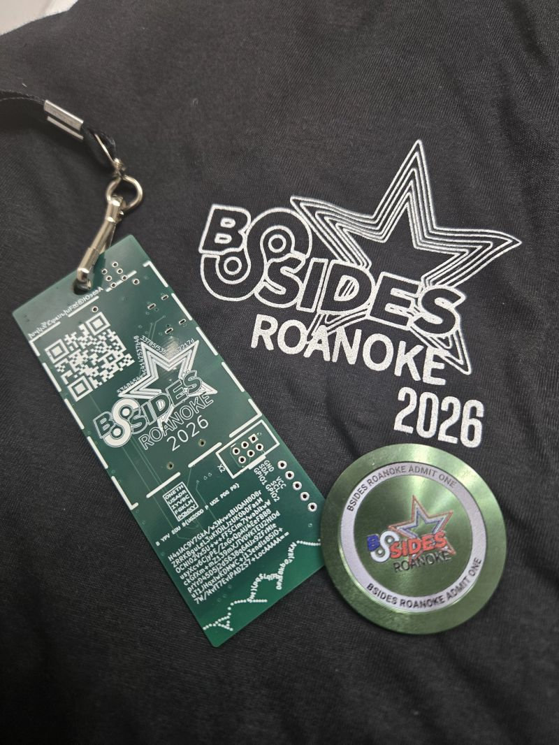 BSides Roanoke 2026 PCB badge and challenge coin
